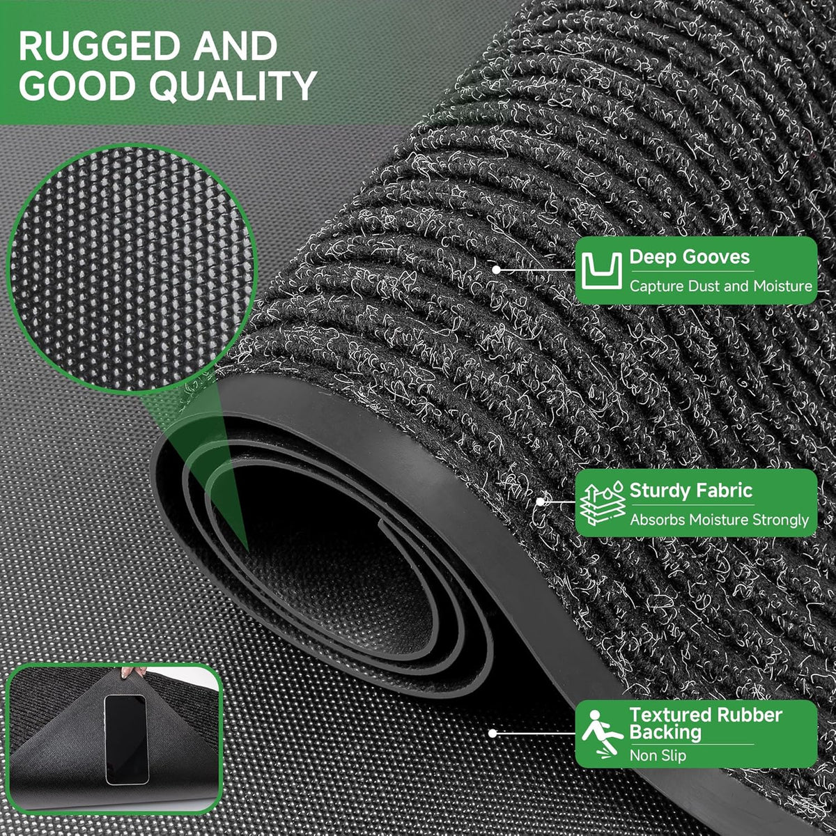 100pointONE Front Door Mat, Heavy Duty Indoor Outdoor Doormat for Entryway, 120" x 36" Low Profile Outdoor Mats for Home Entrance, Stain and Fade Resistant Welcome Mat for High Traffic Area, Black