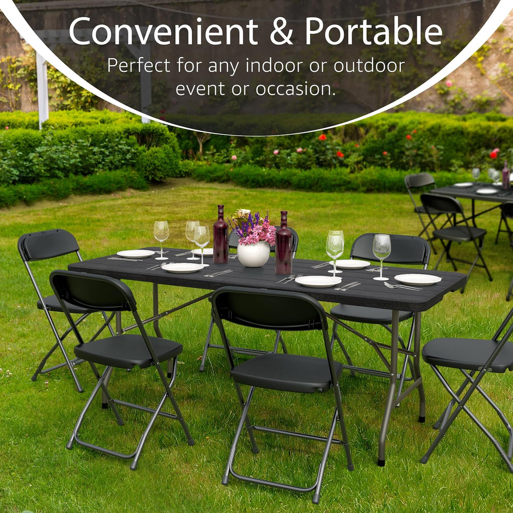 6 Feet Foldable Table with Built in Handle & Steel Legs | 6FT Heavy Duty Folding Portable | Perfect for Party, Dining, Wedding, Events, Picnic Indoor, Outdoor, Camping, Utility, Folding - 6 Foot