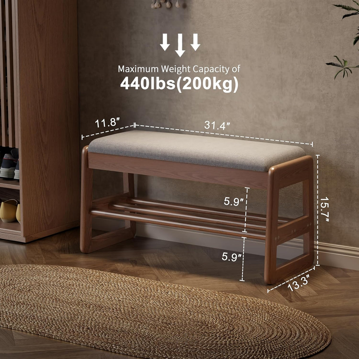 AQIMUELE Shoe Rack Bench, Wooden 2 Tiers with Flip-Top Storage