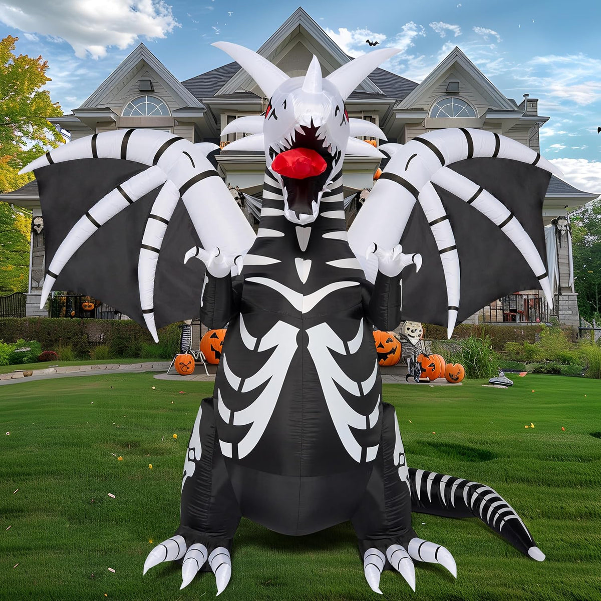 Joiedomi 8 FT Tall Halloween Inflatables Outdoor Skeleton Dragon Decoration, Blow Up Yard Decoration Inflatable Skeleton Dragon, Scary Halloween Decorations with Red LED Eyes for Lawn Garden Decor