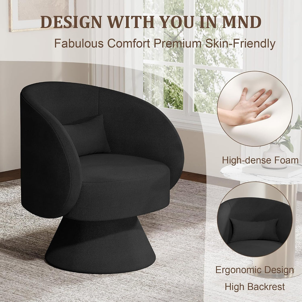 Swivel Barrel Chair Set , 360 Degree Small Accent Vanity Chair, Linen Black