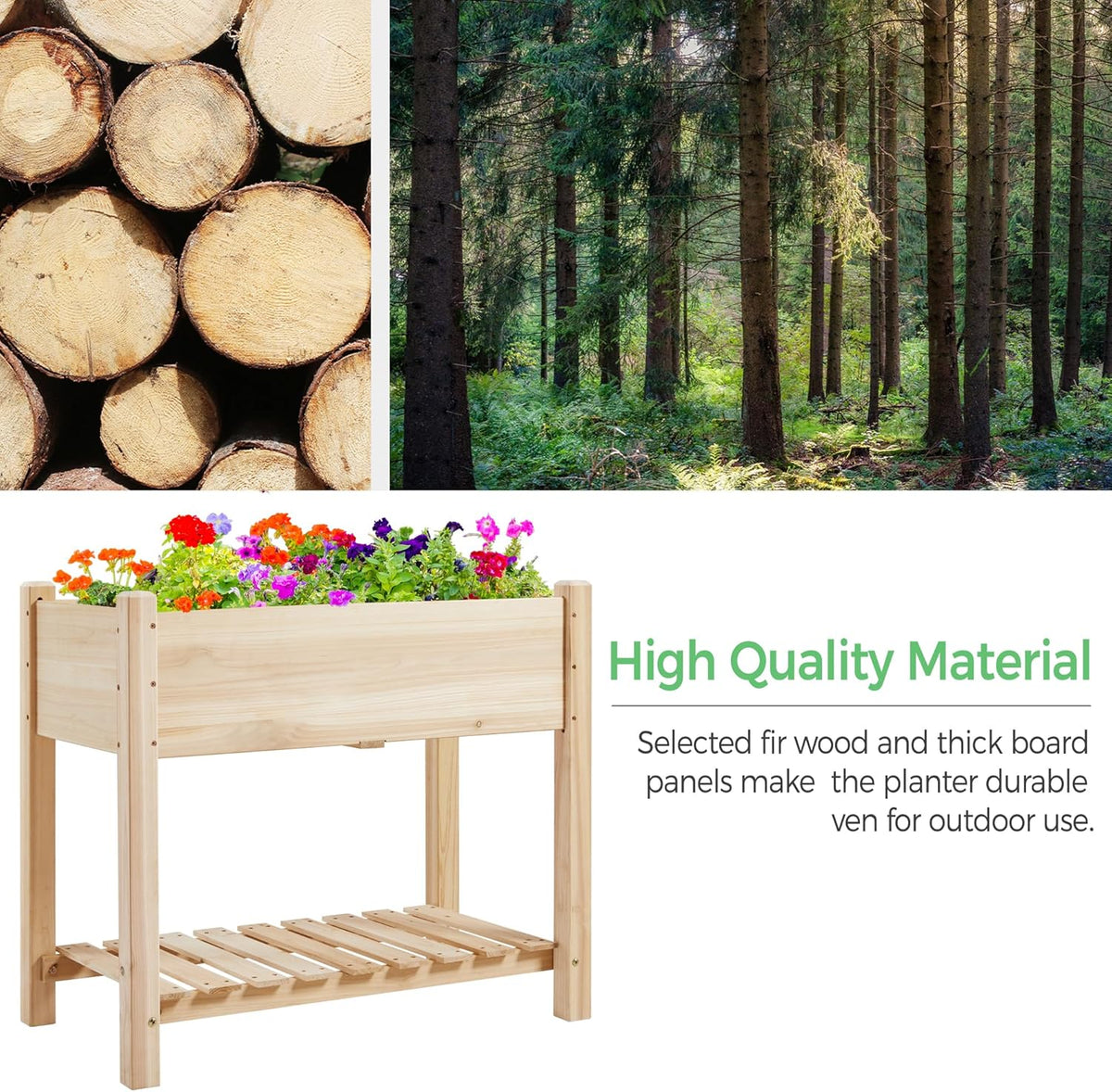 Yaheetech 34" Raised Garden Bed with Legs, Wooden Planter Box, 1Pcs