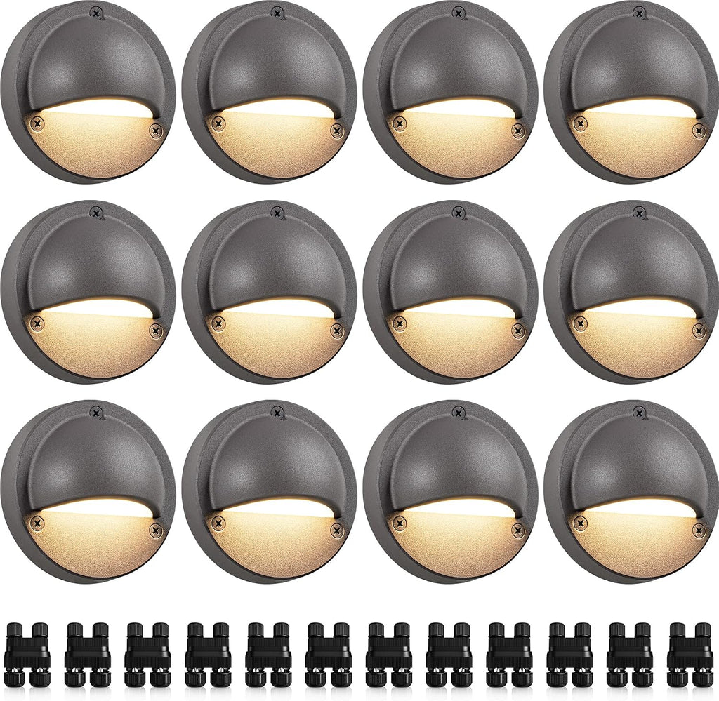 SUNVIE 5W 4" Low Voltage Deck Lights LED 3000K Brown Cast-Aluminum 12-Pack