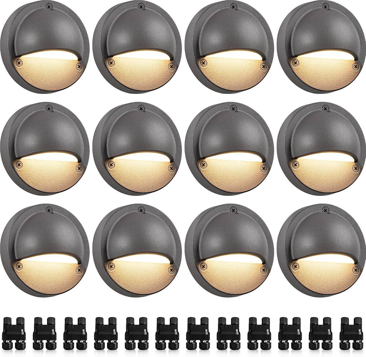 SUNVIE 5W 4" Low Voltage Deck Lights LED 3000K Brown Cast-Aluminum 12-Pack