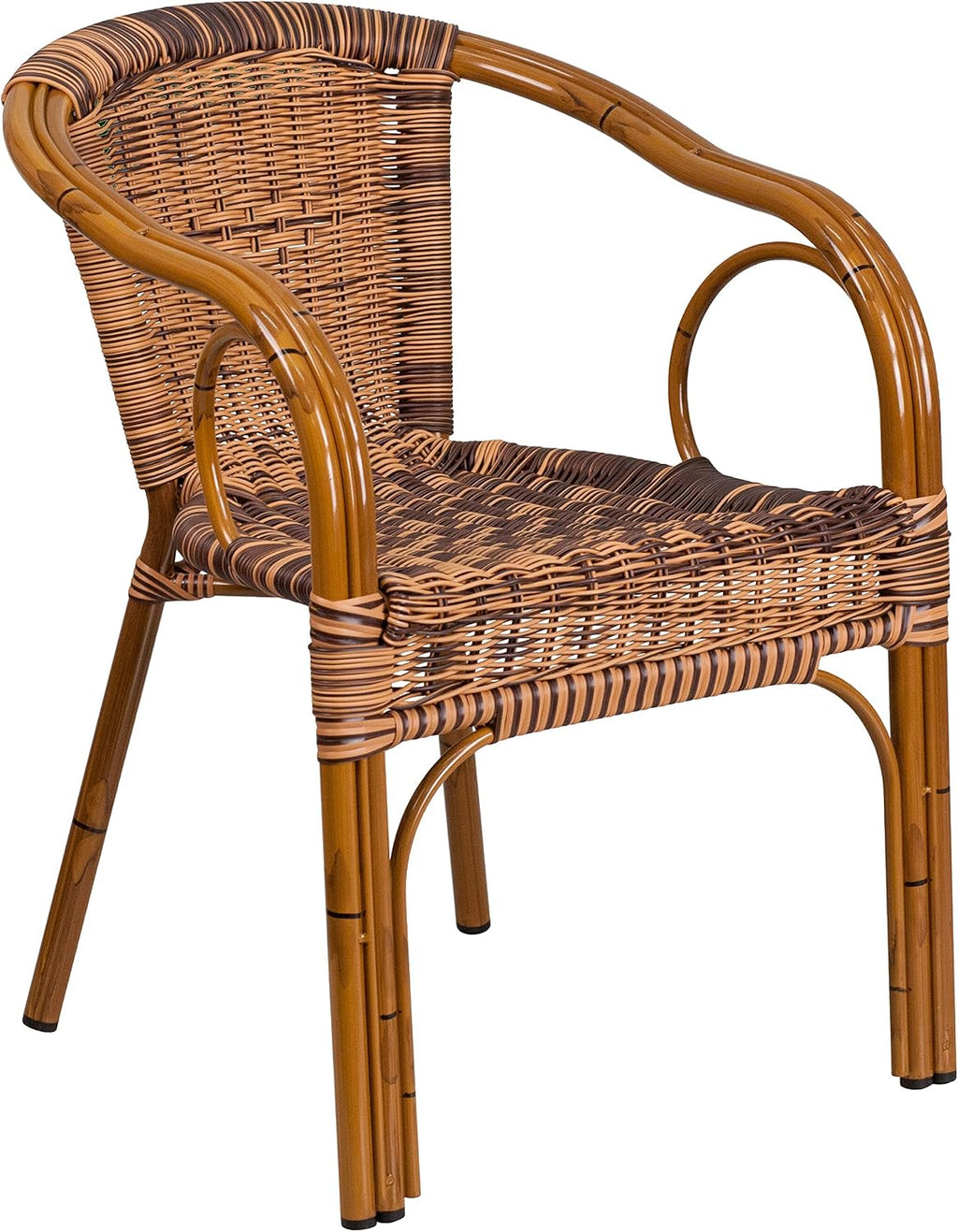 EMMA + OLIVER Brown Rattan Patio Chair with Dark Red Bamboo