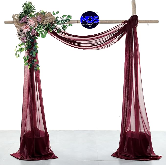 MDS Halloween Chiffon Draping Fabric - 2 Panel, 30" Wide x 30ft Long - Sheer Spooky Arbor & Canopy Drapery for Haunted House Backdrops, Party Ceilings, DIY Costumes & Themed Events - Burgundy (Pack of 2)