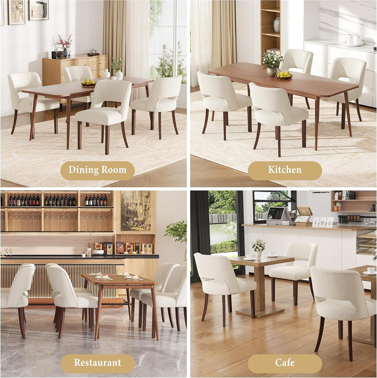 Dining Chairs Set of 4,Modern Dining Room Chairs with Thick Cushions,Linen Upholstered Kitchen Dining Chairs with Wood Legs for Kitchen Dining Room Living Room,Beige