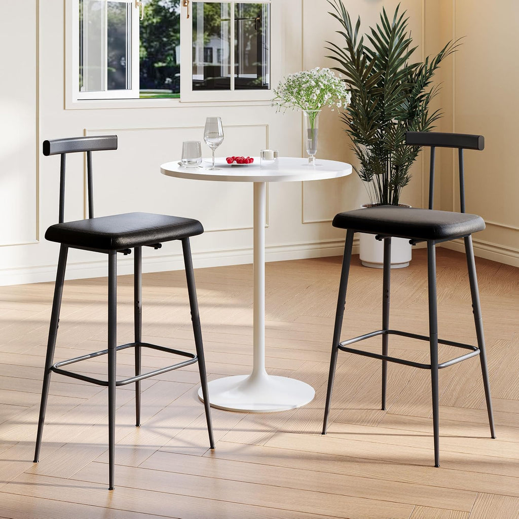 black bar stool set of 2,tall meta black, close-up detail