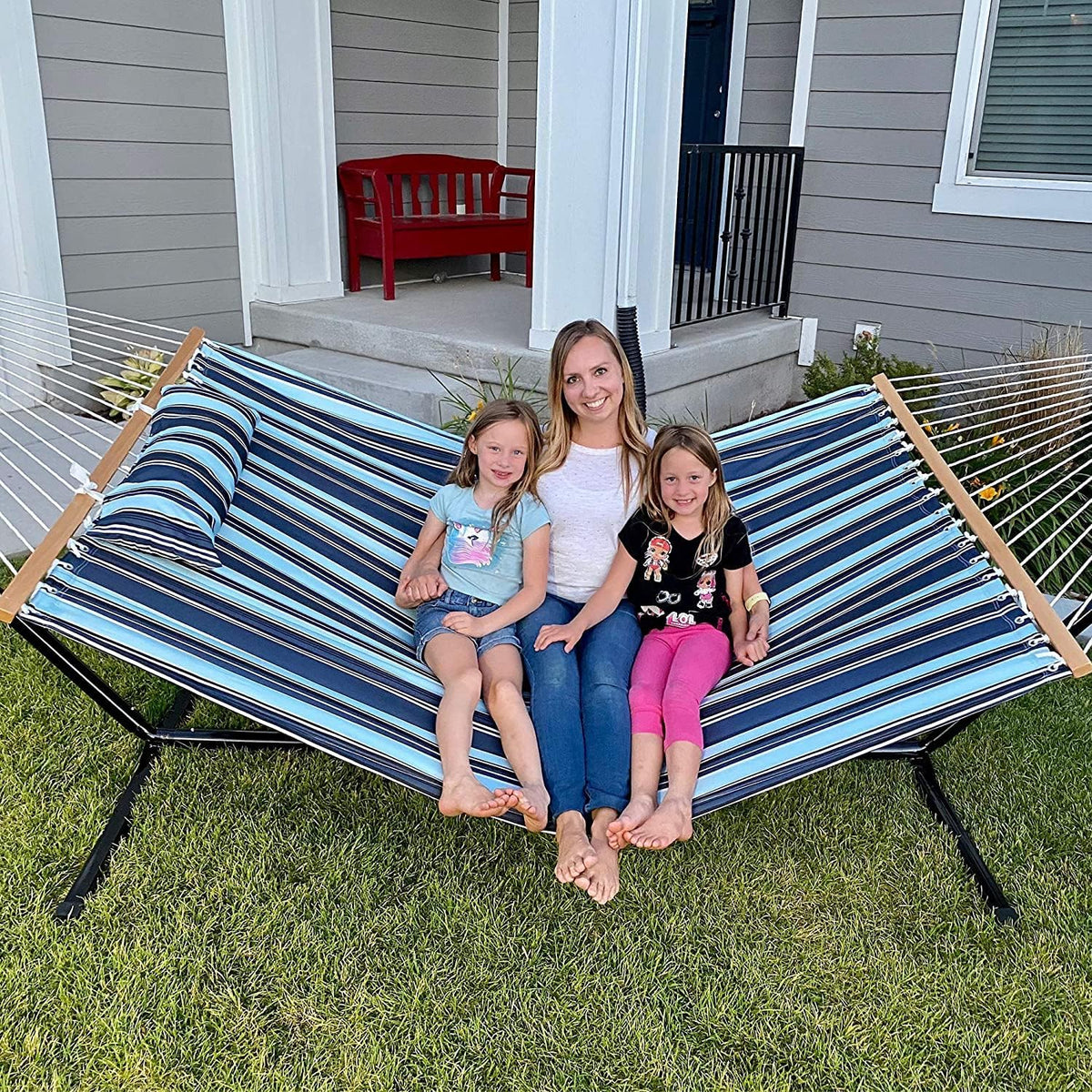 Lazy Daze Double Quilted Hammock with Carabiners & Soft Pillow for Outside