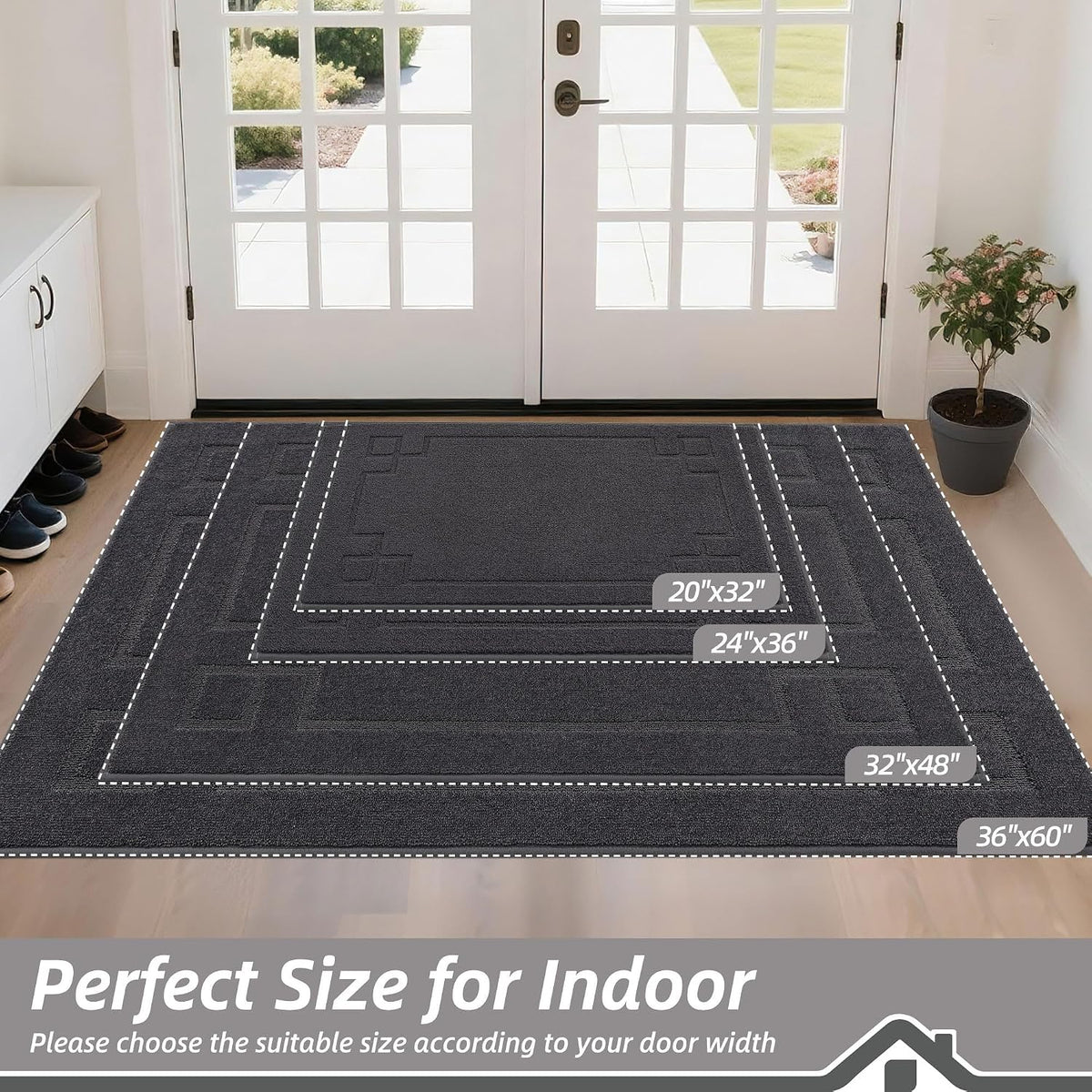 BEQHAUSE Door Mat 32" x 48", Non-Slip Door Mats Indoor Washable, Dark Grey