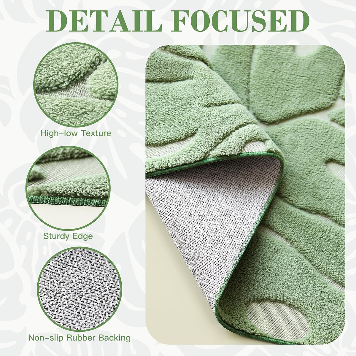 Sage Green Monstera 8x10 Area Rugs High-Low Plush Pile Washable