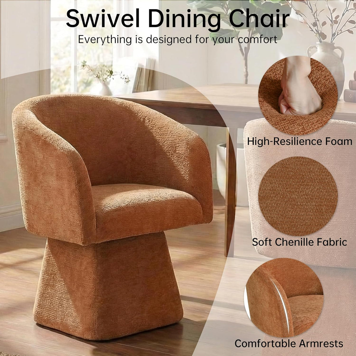 VKNOW Upholstered Swivel Dining Chairs Set of 2 with Barrel Back and Arm