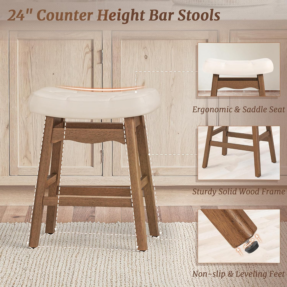 cozyman bar stools set of 3, 24" backless, side view