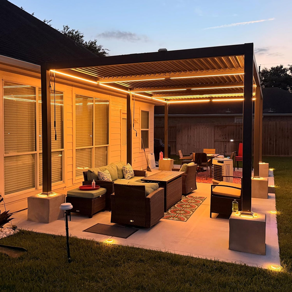 PURPLE LEAF 92KS Louvered Pergola 11.5' x 23.5' with LED Strip Light, Gray
