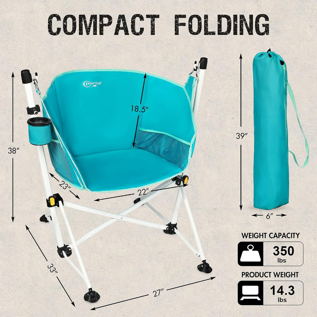 Portal Hammock Camping Chair Folding Rocking Chair Portable Swinging Chair with Cup Holder for Outdoor Lawn Backyard Patio Car Camp Sports Concerts,Support 350 lbs Blue