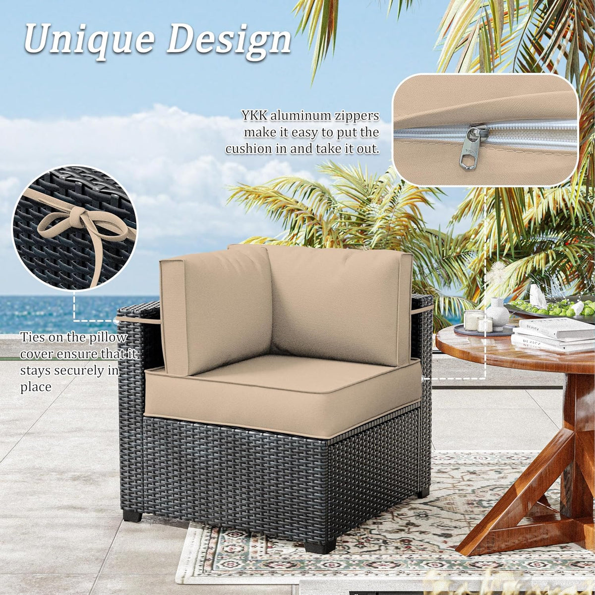 outdoor patio cushion covers, replaceable waterproof furniture covers shown in use