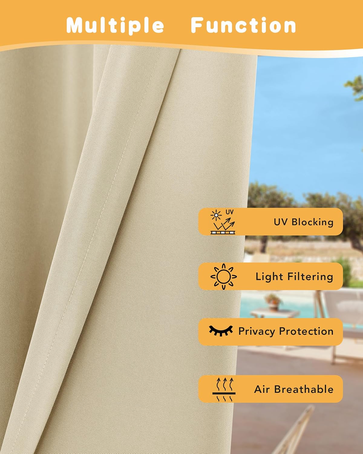 HolidayIdeas Outdoor Curtains for Patio Waterproof 4 Pcs 54x84 Inch Cream