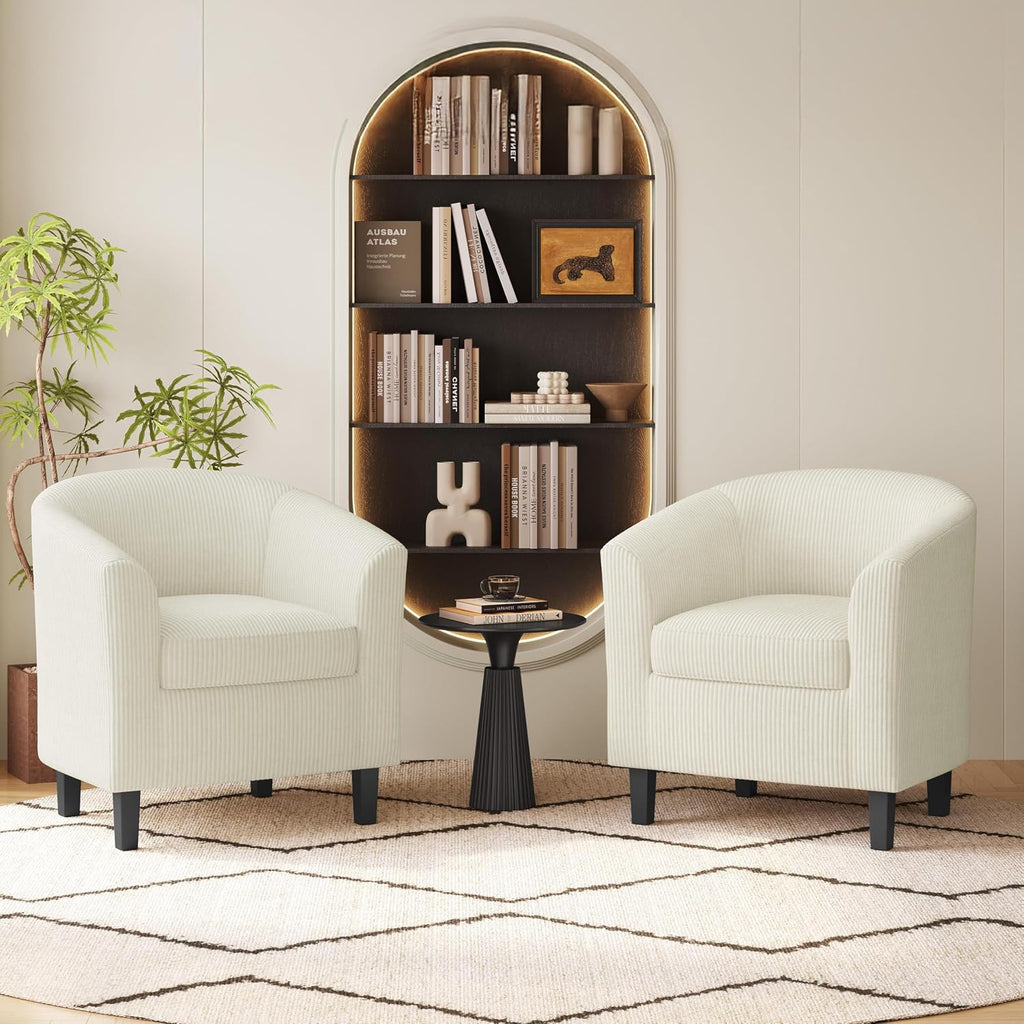 Yaheetech Accent Chairs Set of 2, Corduroy Barrel Armchairs Beige