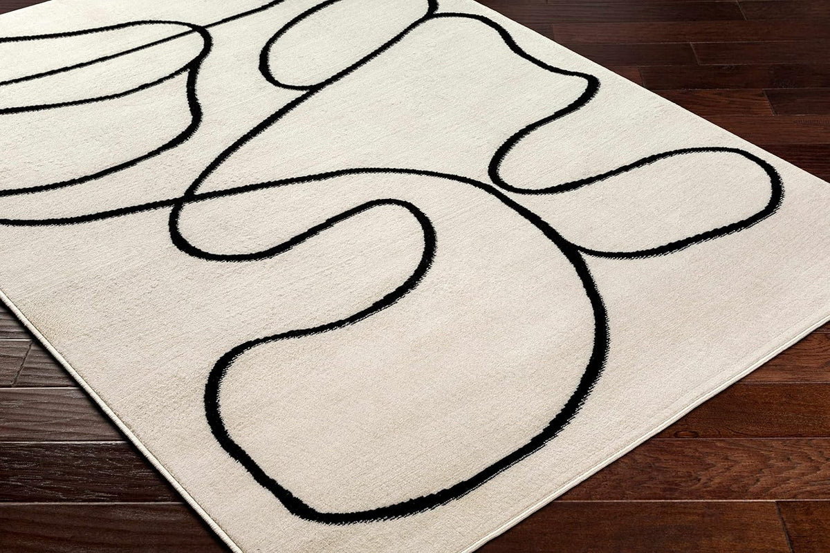 Hauteloom Eilir Modern Abstract Runner Rug - Contemporary Geometric Carpet for Hallway, Kitchen - Beige, Black, Cream - 2'7" x 7'3"