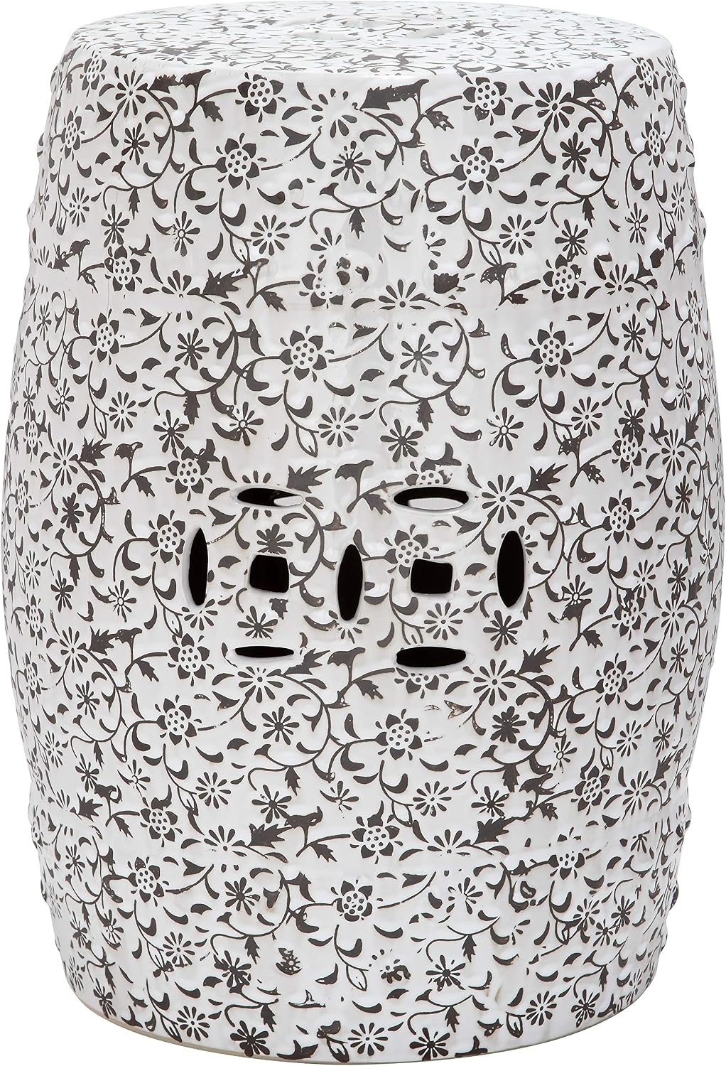 Safavieh Flower and Vine Ceramic Decorative Garden Stool, White and Charcoal