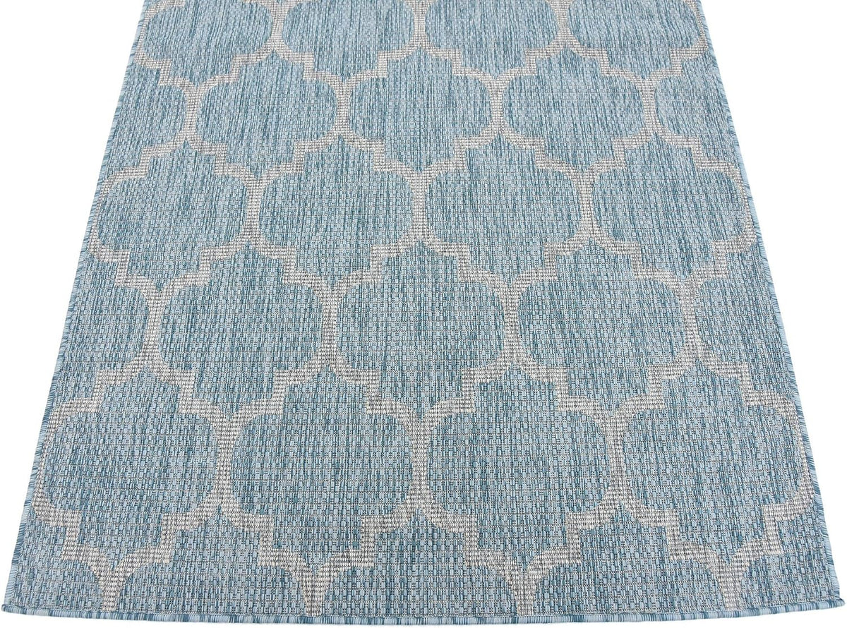 Unique Loom Outdoor Trellis Collection Area Rug (4' 1" x 6' 1" Rectangle, Aquamarine/ Gray)