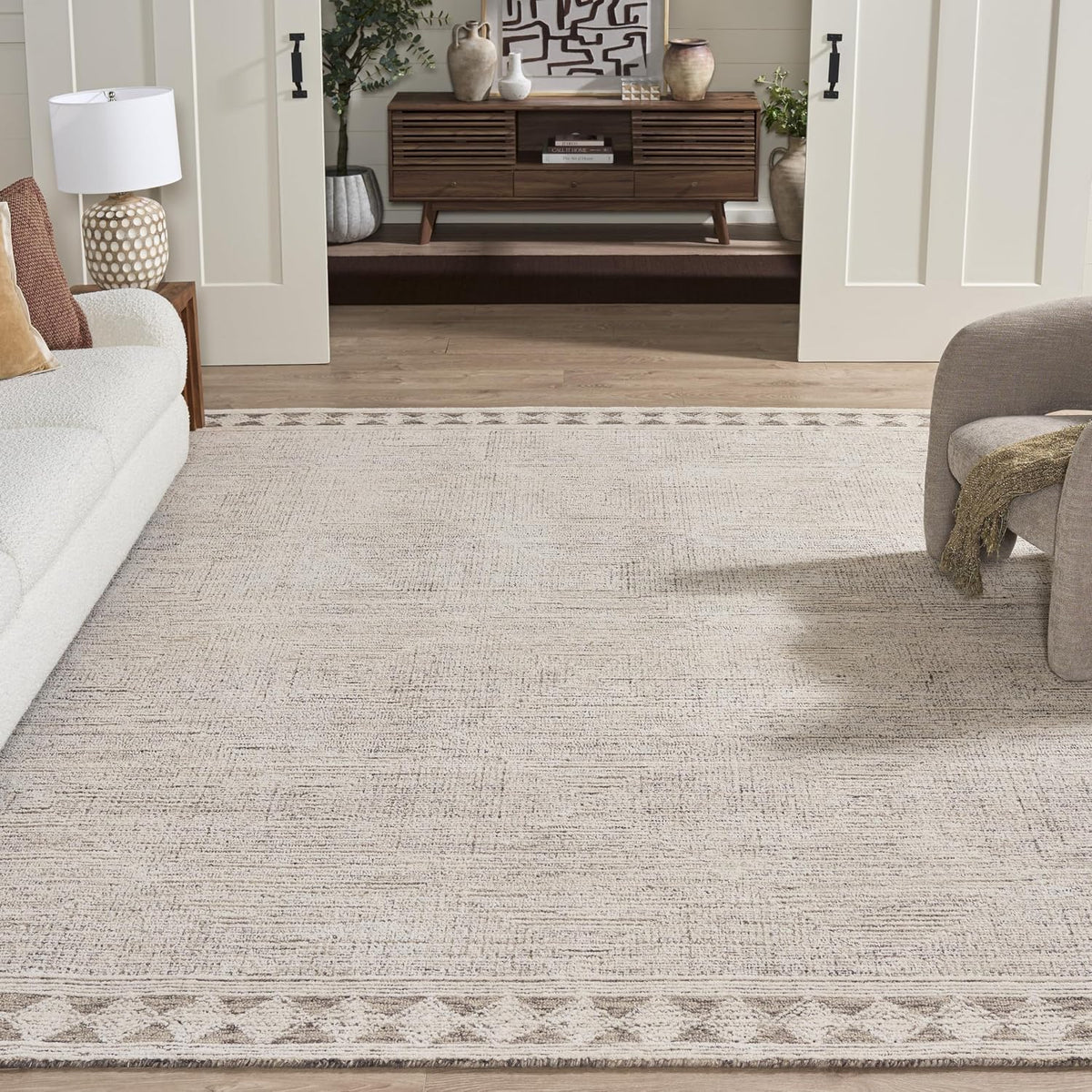 SAFAVIEH Abstract Collection X-Large Area Rug - 11' x 15', Ivory & Grey, Handmade Wool, Ideal for High Traffic Areas in Living Room, Bedroom (ABT349F)