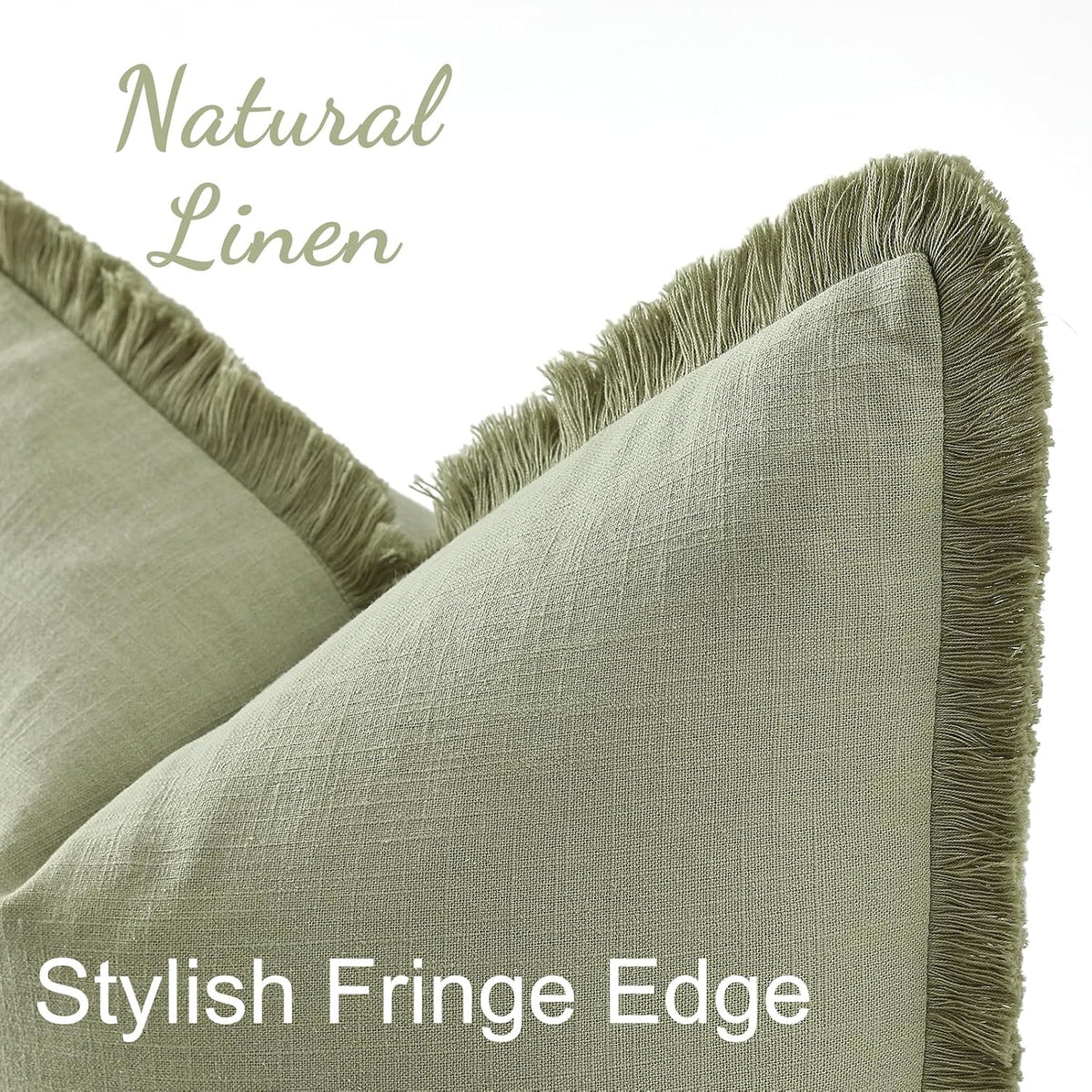 decorUhome Linen Fringe Sage Green Throw Pillow Covers 24x24 Set of 2