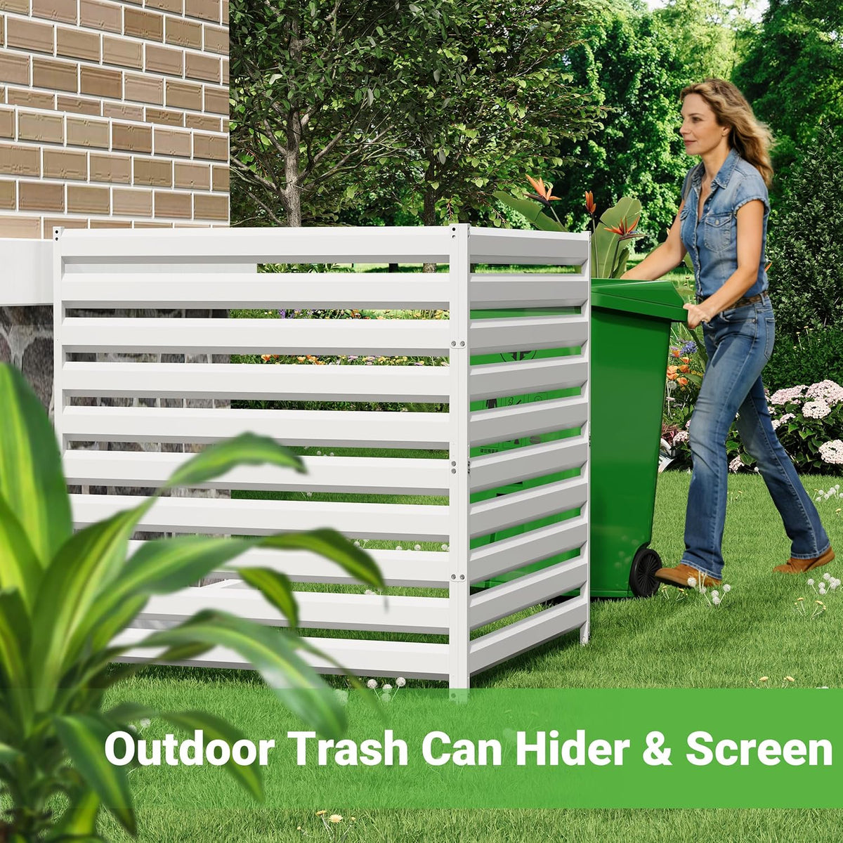 BESFUR 42" H x 38" W Metal Privacy Fence Panels for Outside, Air Conditioner Fence, Decorative Fence Panels for Patio Privacy, Trash Can Hider Outdoor, Pool Equipment Enclosure(White/2 Panels)