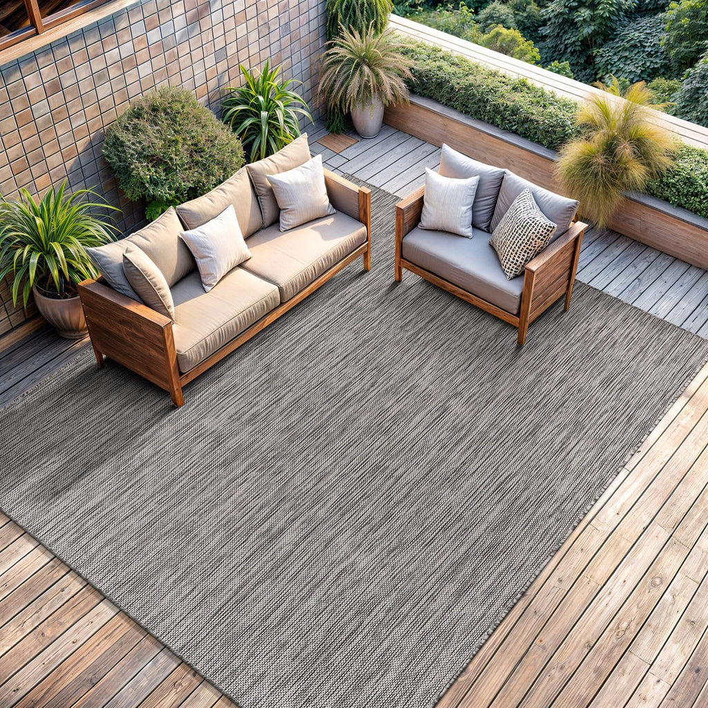 CAMILSON Outdoor Rug 6x9 Modern Area Rugs for Indoor and Outdoor Patios and Porches - Waterproof, Washable, Non-Shedding, Easy-to-Clean Outside Carpet (6 x 9, Solid - Silver Gray)