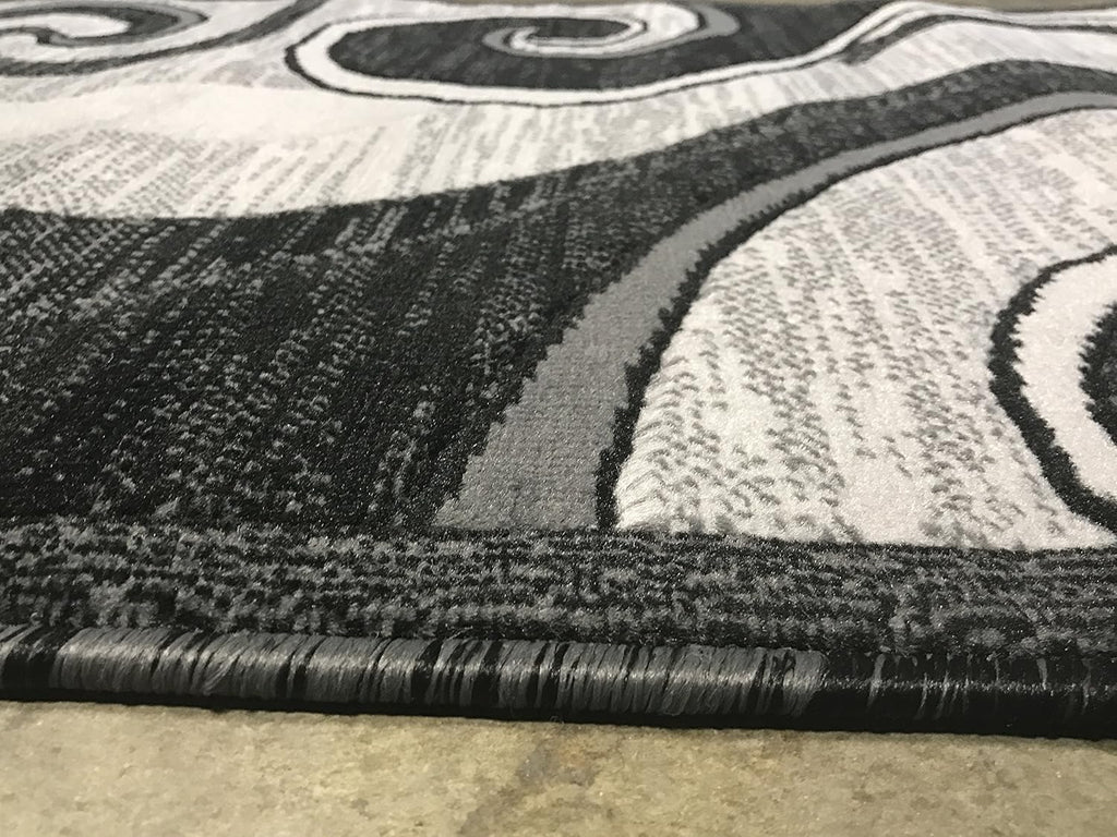 Modern Long Contemporary Runner Rug Grey & Black Design 144 (32 inch X 10 Feet)
