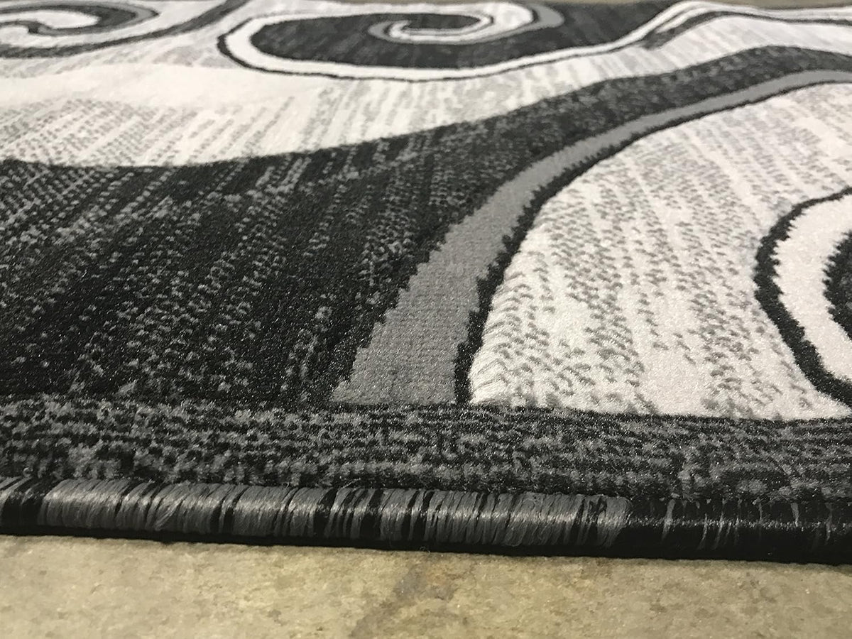 Modern Long Contemporary Runner Rug Grey & Black Design 144 (32 inch X 10 Feet)