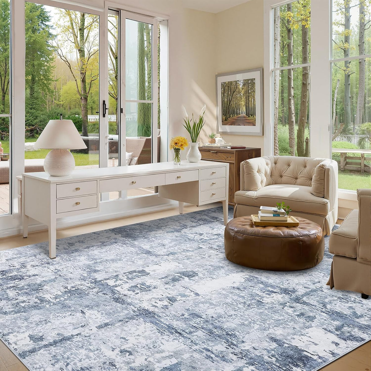 GarveeHome Washable 9x12 Abstract Area Rugs for Living Room Bedroom Blue