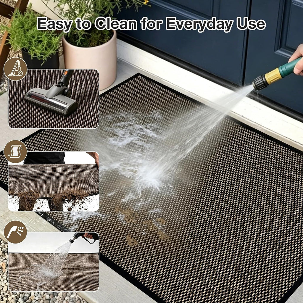 3′ x 5′ Indoor Outdoor Door Mat, Ultra Thin Linen-Look Entryway Rug Black