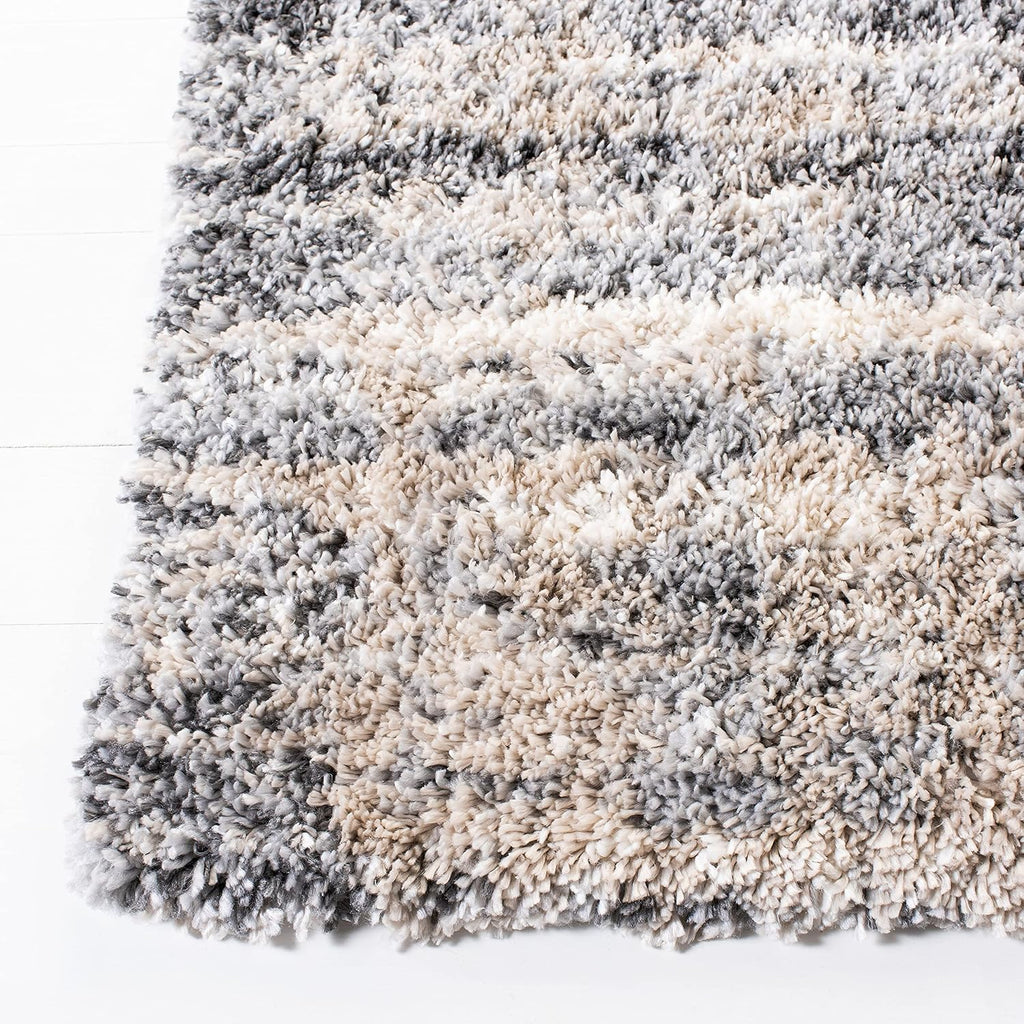 SAFAVIEH Fontana Shag Collection Area Rug - 6'7" x 9', Grey & Ivory, Modern Design, Non-Shedding & Easy Care, 2-inch Thick Ideal for High Traffic Areas in Living Room, Bedroom (FNT856G)