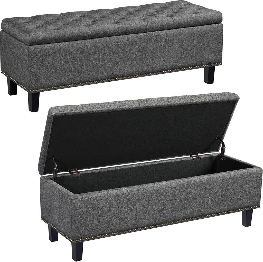 Yaheetech 49in Square Storage Ottoman Coffee Table with Nailhead, Dark Gray