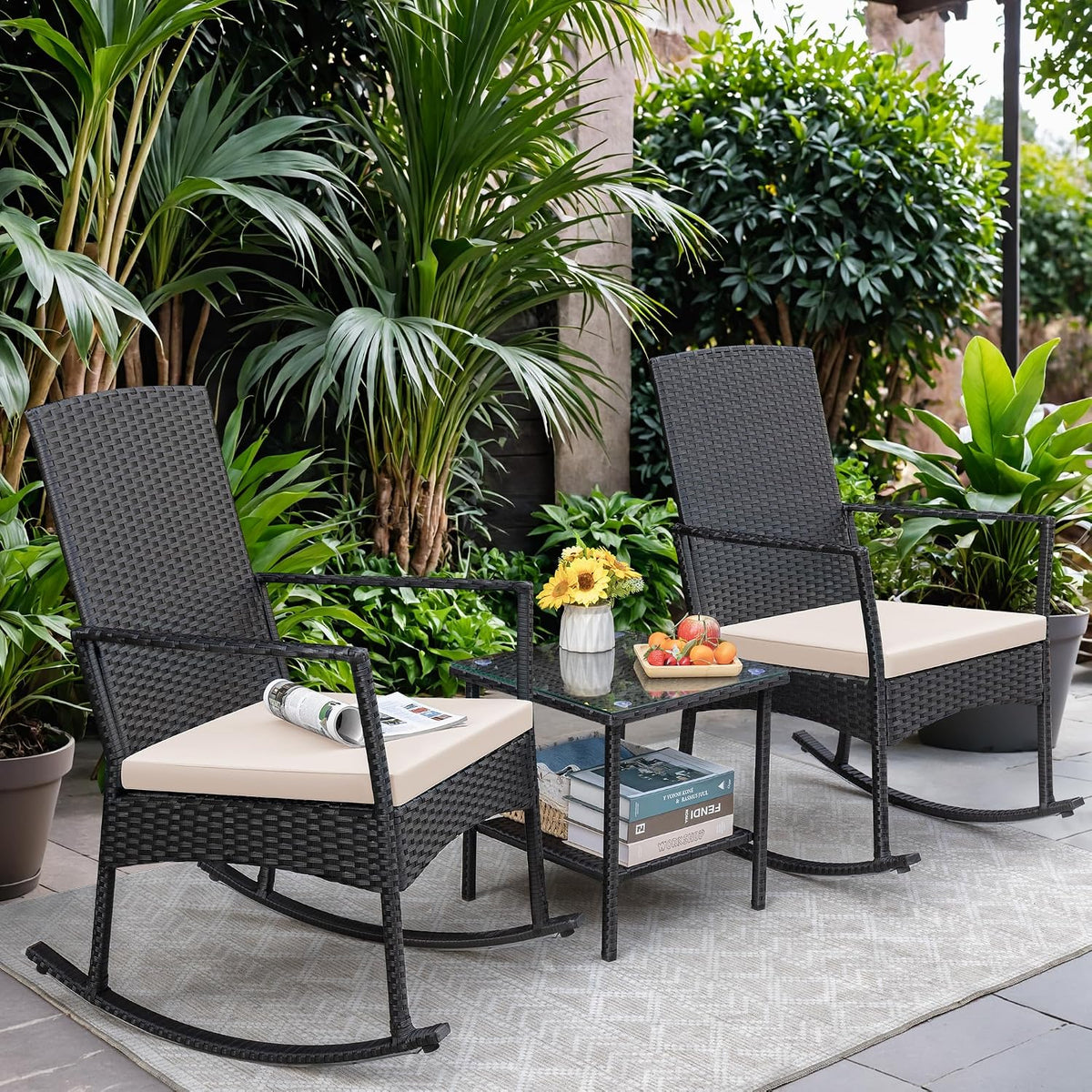 greesum 3 pieces patio furniture set outdoor wicker shown in use