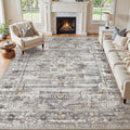 Vintage Washable 8x10 Area Rug, Non-Slip Indoor Carpet, Grey