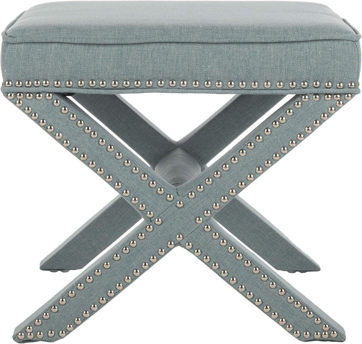 Safavieh Home Collection Palmer Sky Blue with Silver Nailhead Trim X-Bench Ottoman