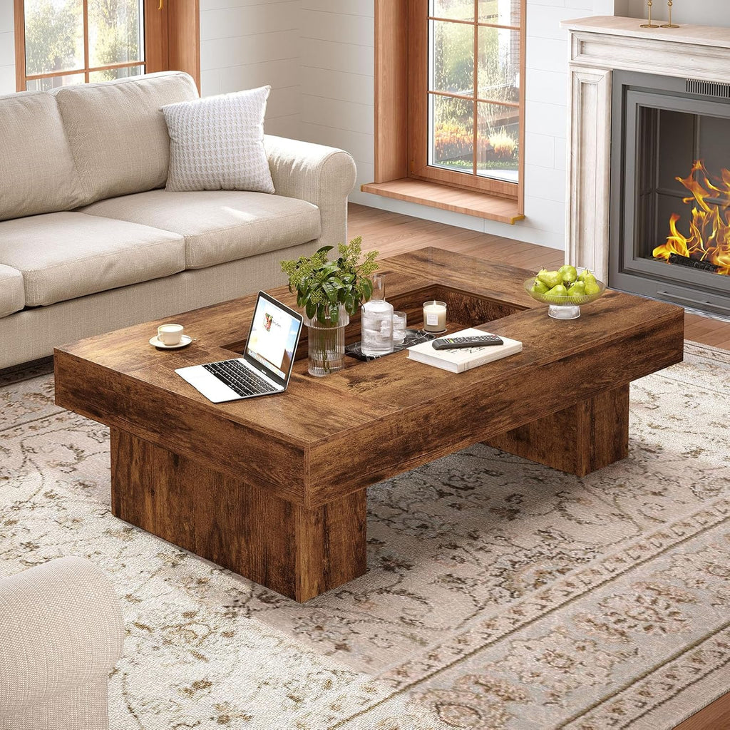 LVB 47"X31" Large Rectangle Wood Coffee Table for Living Room Rustic Brown