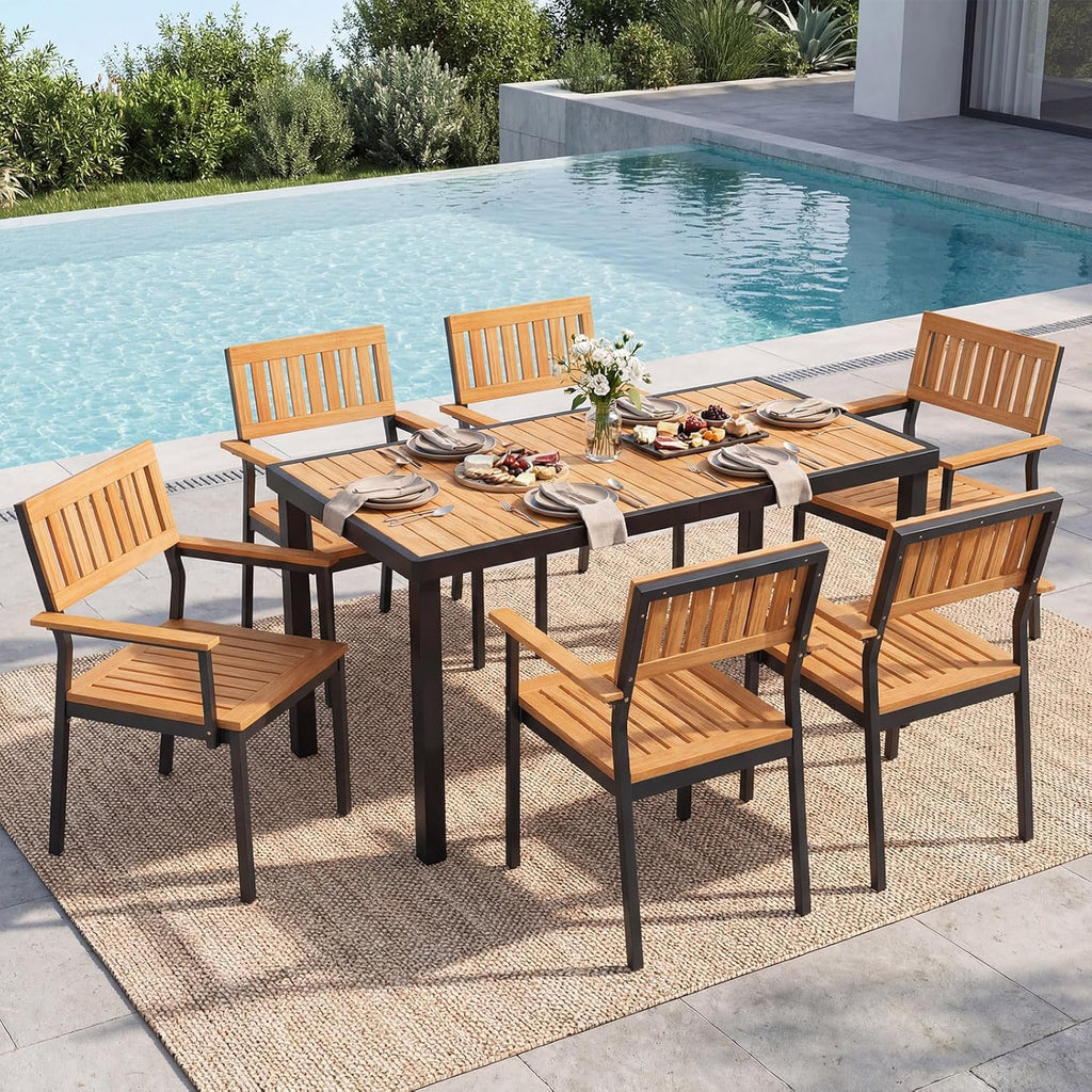 Tangkula 58" Rectangular Wood Patio Dining Table for 6
