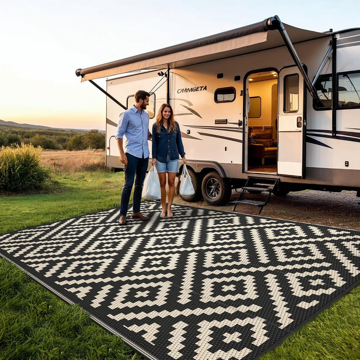 sarben outdoor rug, waterproof plastic rugs for patio showing dimensions