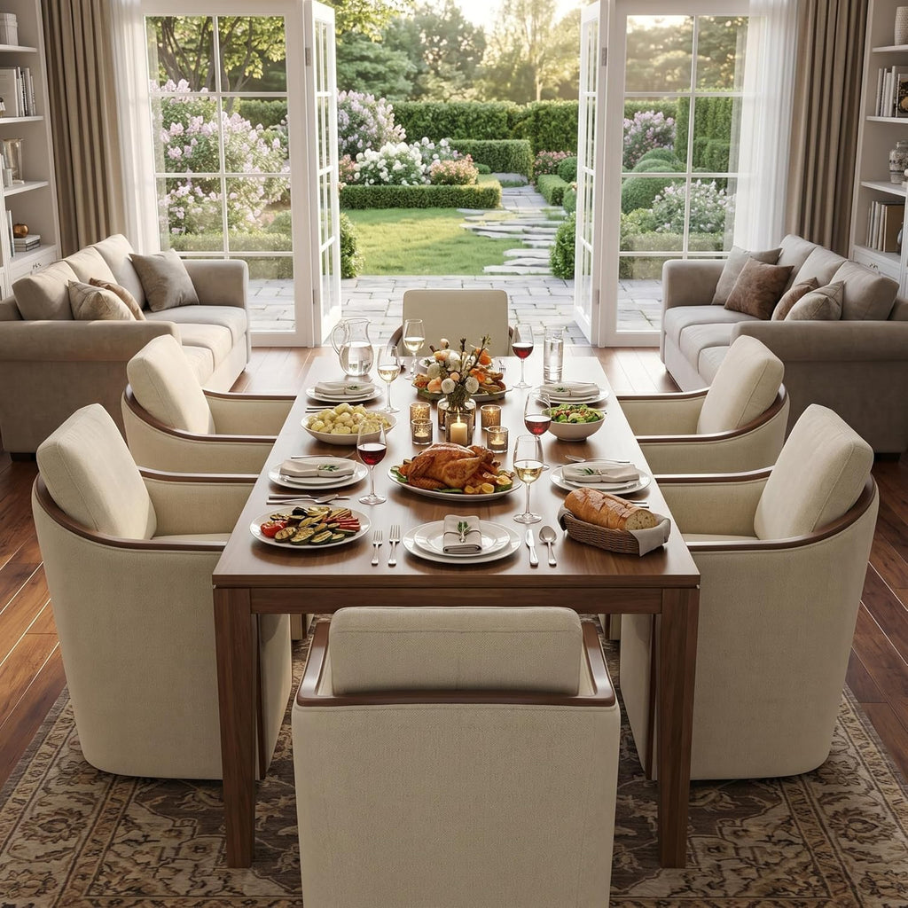 CHITA Upholstered Dining Chairs Set of 4 with Hidden Casters, Cream