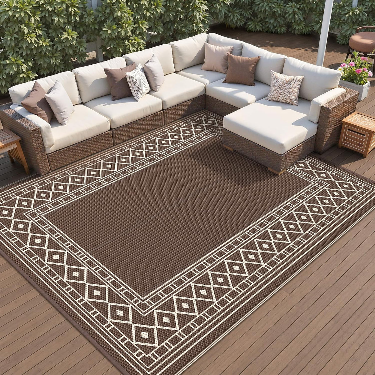 GENIMO Outdoor Rug, Waterproof Plastic Rugs for Patio, 9'x12' Coffee Beige