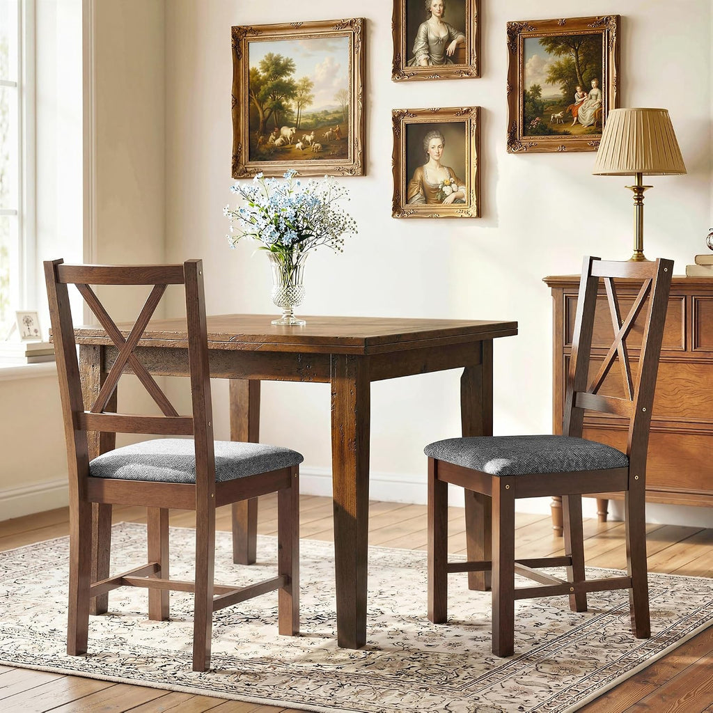 HOMCOM Wooden Dining Chairs Set of 2 with X-Back, Farmhouse, Walnut