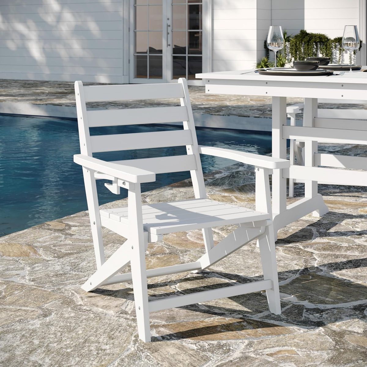 Flash Furniture HDPE Adirondack Dining Chair with Cup Holder, White