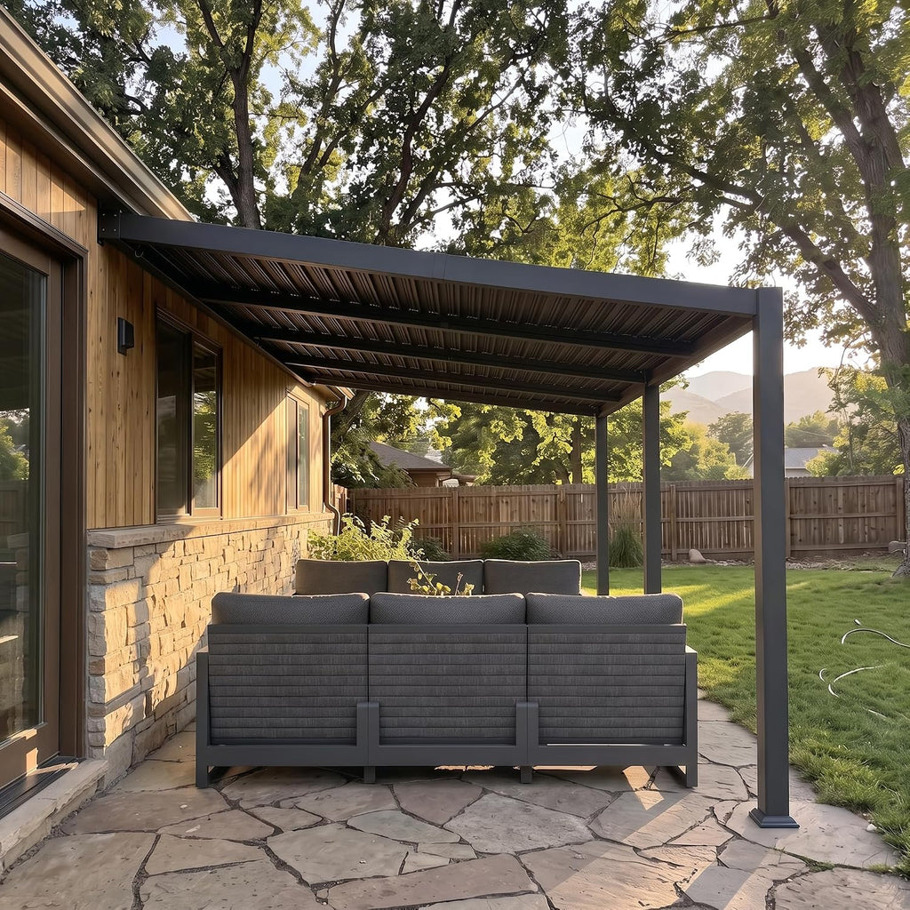 PURPLE LEAF Wall Mounted Pergola 10' x 20' Louvered Pergola,Aluminum Frame