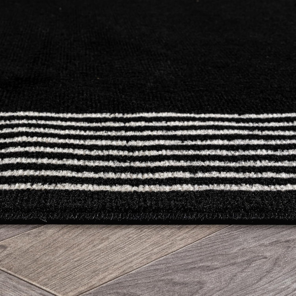 Rugshop Modern Bordered Minimal Area Rug for Living Room Black 4' x 6'