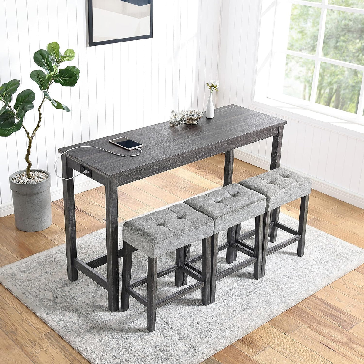 merax industrial bar table set with power outlet shown in use