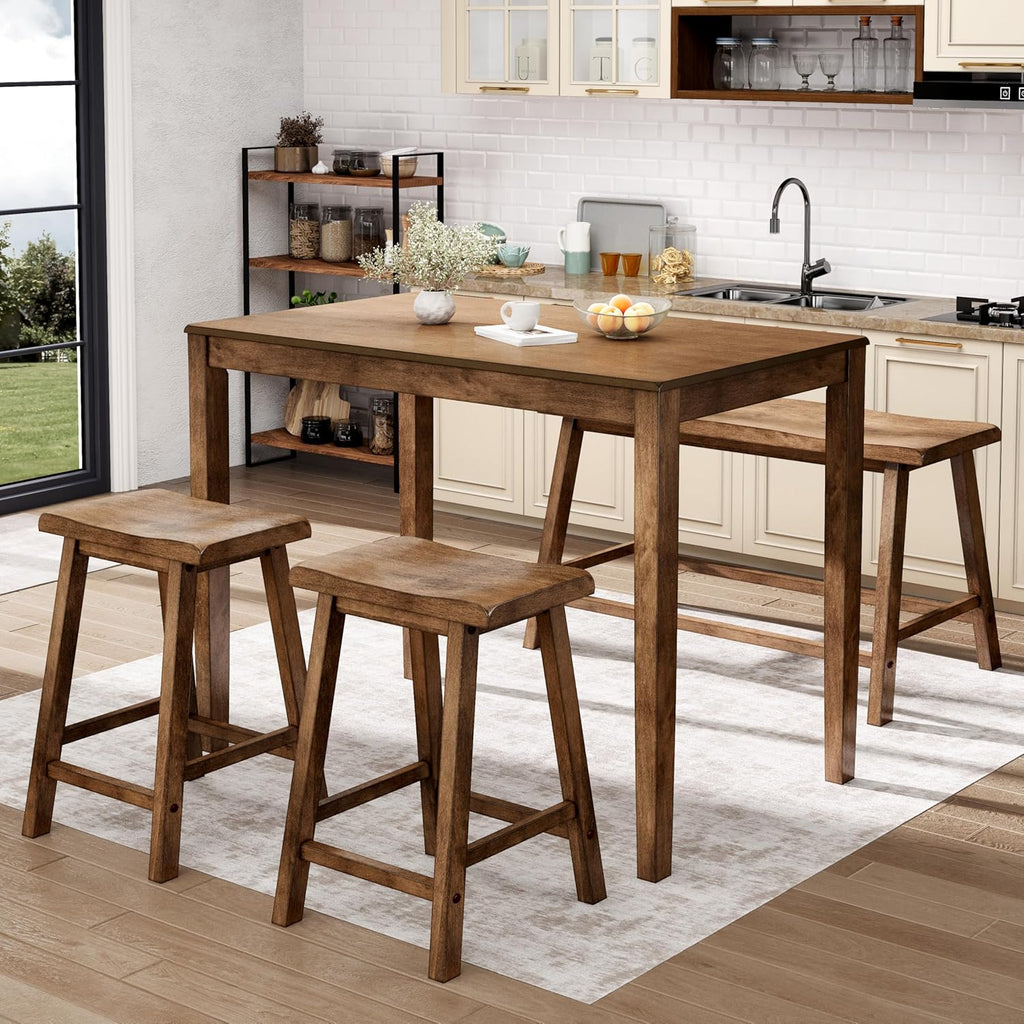 Sophia & William Solid Wood Counter Height Table and Chairs, Rustic Caramel