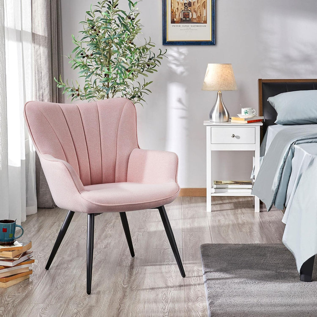 Yaheetech Accent Chair, Upholstered Armchair with Metal Legs, Pink